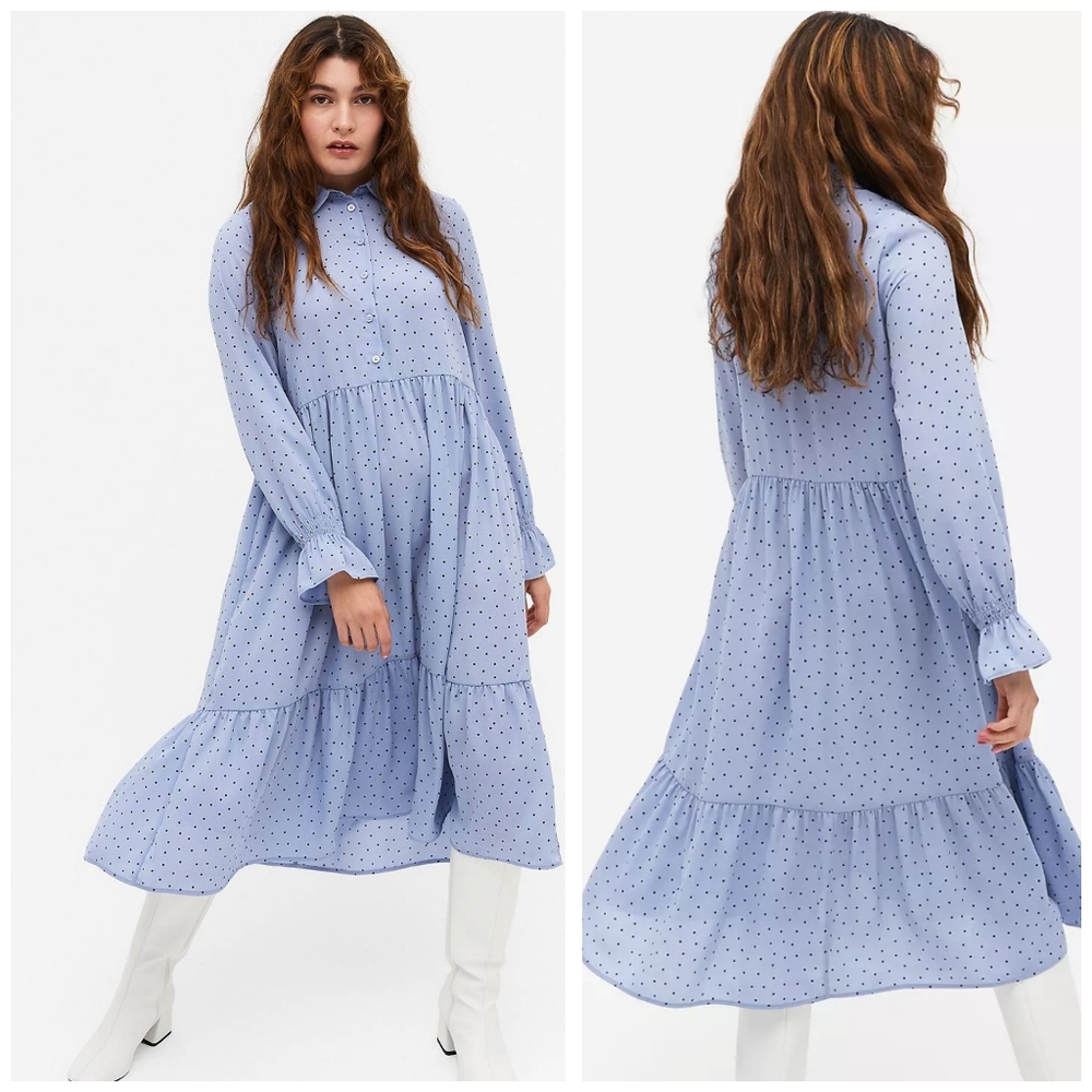 Monki Light Blue Polka Dot Midi Dress